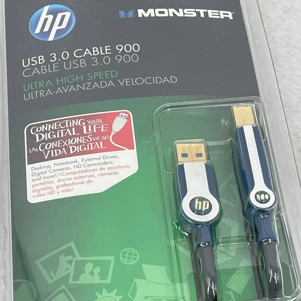 HP Monster USB 3.0 Cable 900 Ultra High Speed 7ft 4.8 Gbps Blue HPM 900 USB-7